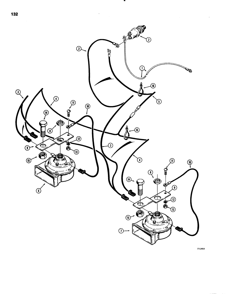 Схема запчастей Case 1150C - (132) - HORN (04) - ELECTRICAL SYSTEMS