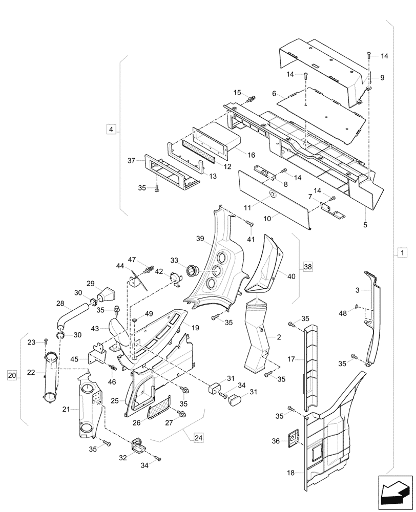 Схема запчастей Case CX60C - (90.160.020) - CAB, REAR COVER (90) - PLATFORM, CAB, BODYWORK AND DECALS