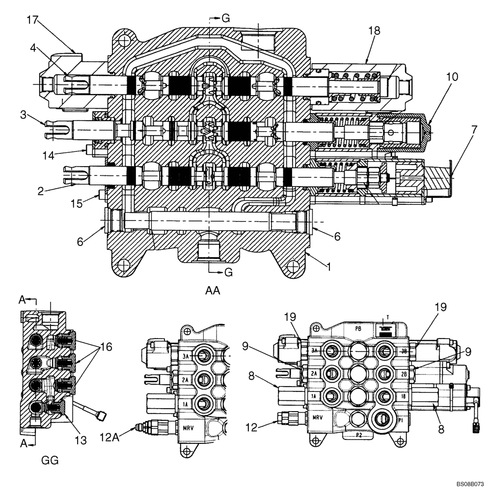 Схема запчастей Case 580SM - (35.724.10A) - VALVE ASSY - LOADER CONTROL, THREE SPOOL (580SM) (35) - HYDRAULIC SYSTEMS