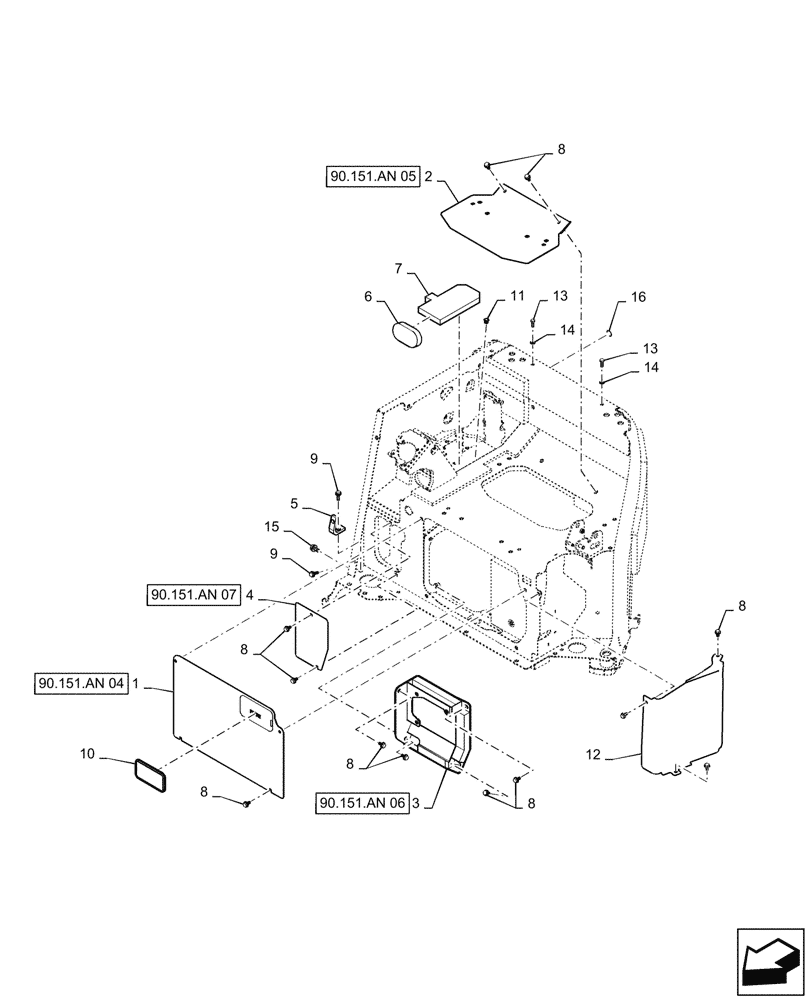 Схема запчастей Case CX31B - (90.151.AN[08]) - CONTROLS, OPERATORS, CANOPY (90) - PLATFORM, CAB, BODYWORK AND DECALS