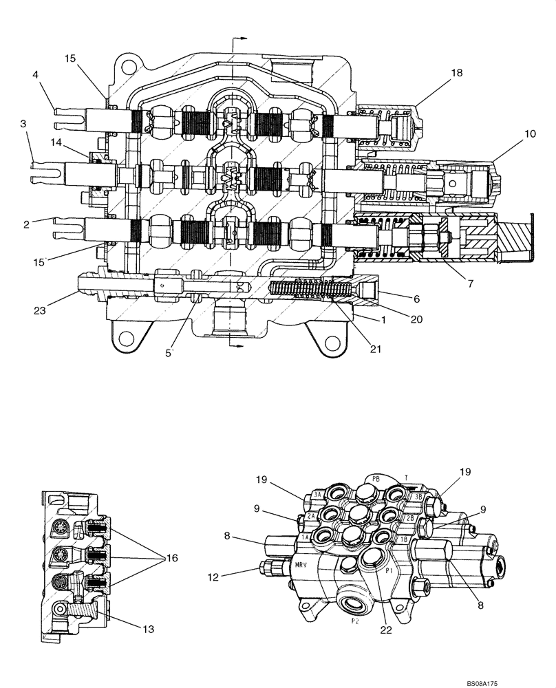 Схема запчастей Case 570MXT - (08-15A) - VALVE ASSY - LOADER CONTROL, THREE SPOOL (HUSCO - WITH BUILT-IN PRIORITY VALVE) (08) - HYDRAULICS