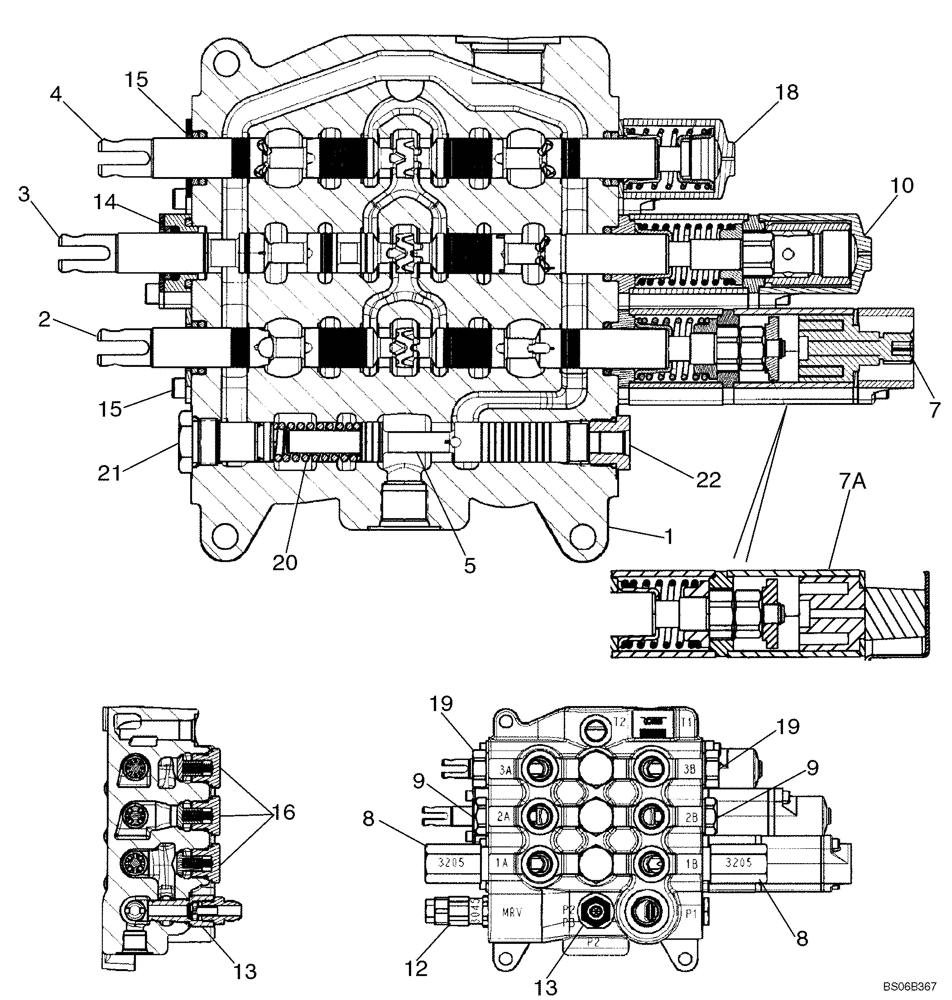 Схема запчастей Case 590SM - (08-35A[01]) - VALVE ASSY - LOADER CONTROL, THREE SPOOL (WITH PILOT CONTROLS) (08) - HYDRAULICS