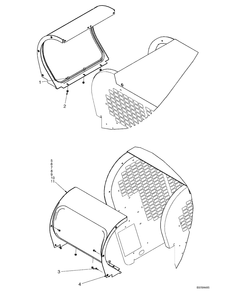 Схема запчастей Case 430 - (09-45) - REAR WINDOW, LG RADIUS (09) - CHASSIS