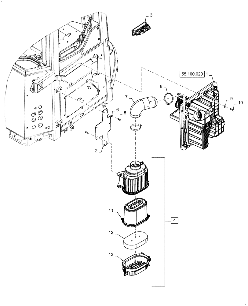 Схема запчастей Case 1021G - (50.100.010) - HEATER INSTALLATION (50) - CAB CLIMATE CONTROL