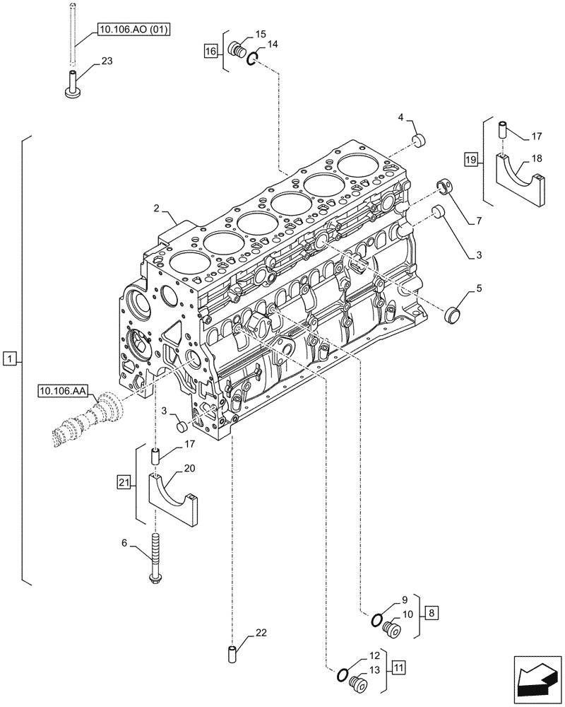 Схема запчастей Case F4HFE6132 A014 - (10.001.AB[01]) - CRANKCASE (10) - ENGINE