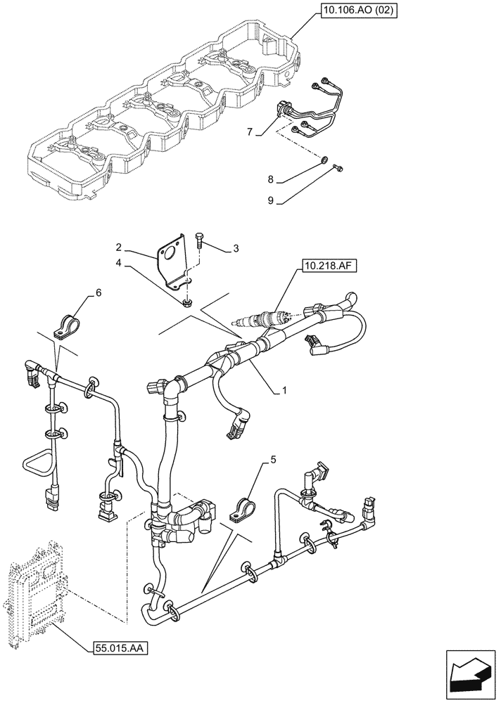 Схема запчастей Case F4HFE613J A006 - (55.010.AA) - ENGINE, CABLE (55) - ELECTRICAL SYSTEMS