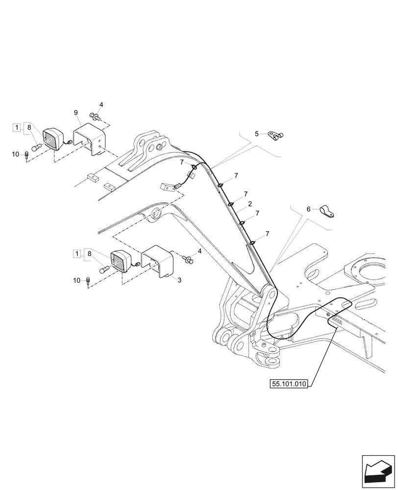 Схема запчастей Case CX60C - (55.511.010) - WORK LIGHT, BOOM, WIRE HARNESS (55) - ELECTRICAL SYSTEMS