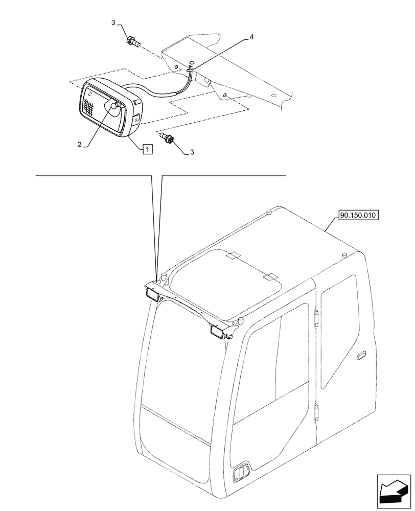 Схема запчастей Case CX750D RTC - (55.514.020) - VAR - 488040 - WORKING LIGHT, CAB, W/ DEFLECTOR (55) - ELECTRICAL SYSTEMS