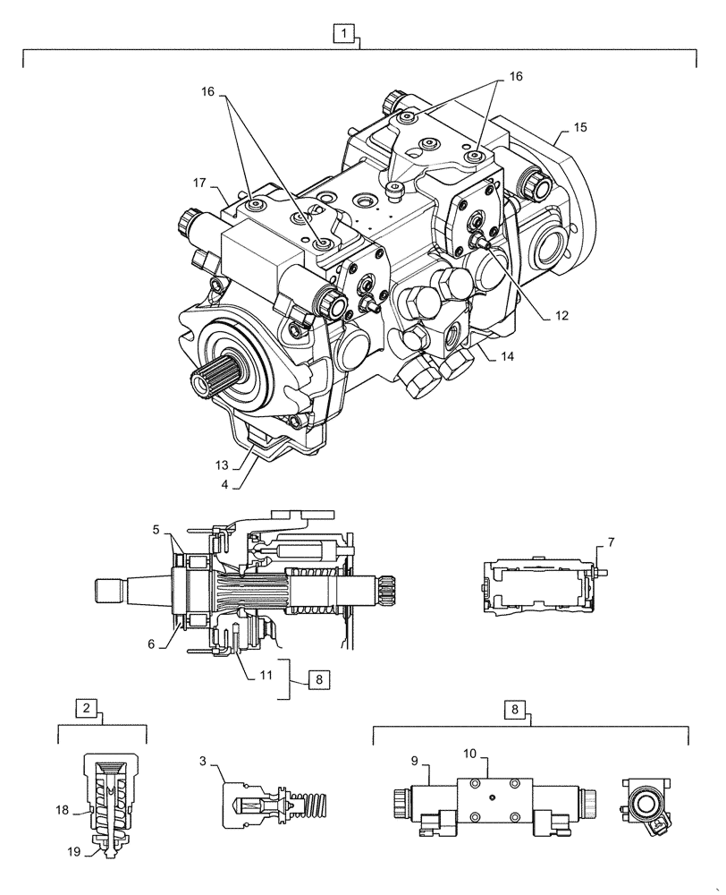 Схема запчастей Case SR200 - (29.218.AC[03]) - HYDROSTATIC PUMP, 45CC, EH CONTROL (24,MAR,2015 & AFTER) (29) - HYDROSTATIC DRIVE