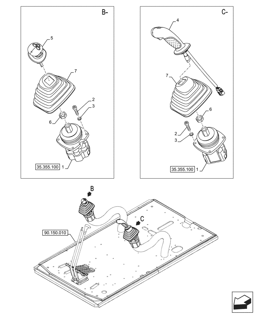 Схема запчастей Case CX750D RTC - (35.355.010) - STD + VAR - 461561, 461563, 461557 - JOYSTICK (35) - HYDRAULIC SYSTEMS