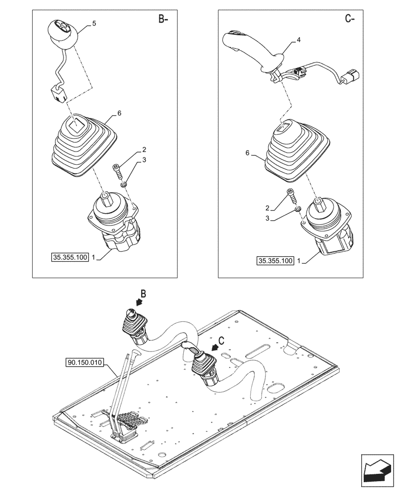 Схема запчастей Case CX750D RTC ME - (35.355.030) - VAR - 461863 - JOYSTICK (35) - HYDRAULIC SYSTEMS