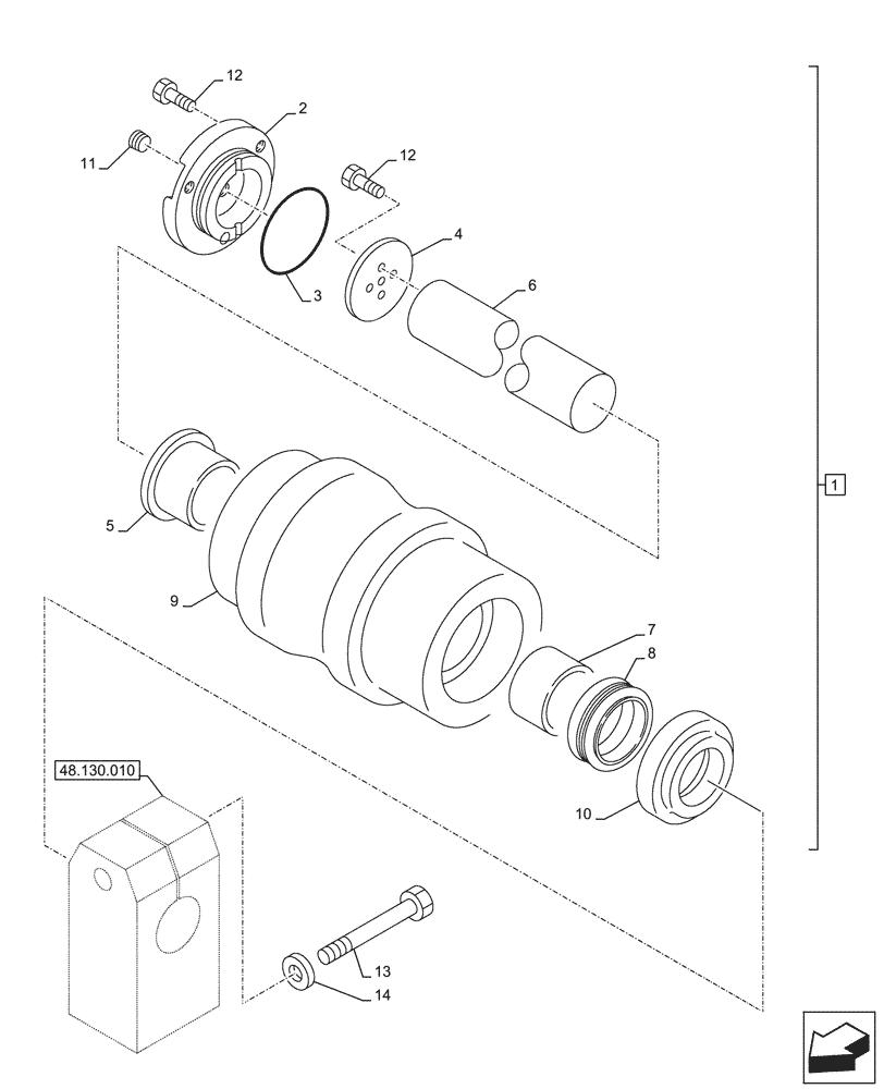 Схема запчастей Case CX750D RTC ME - (48.138.010) - TRACK ROLLER, SUPPORT (48) - TRACKS & TRACK SUSPENSION