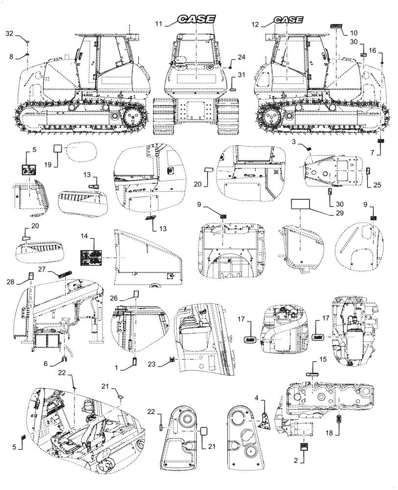 Схема запчастей Case 1650M LGP PAT - (90.108.030) - VAR - 784138 - DECALS ENGLISH, US (90) - PLATFORM, CAB, BODYWORK AND DECALS