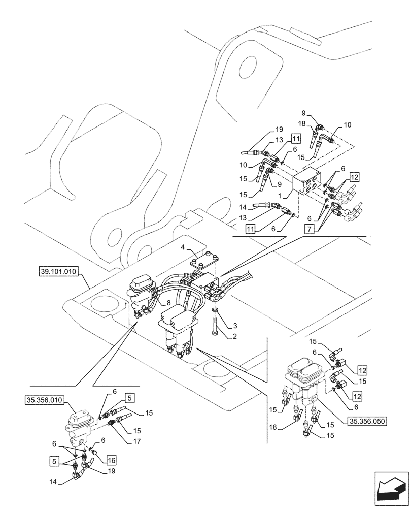 Схема запчастей Case CX750D RTC - (35.356.030) - PEDAL, DRAIN LINE (35) - HYDRAULIC SYSTEMS