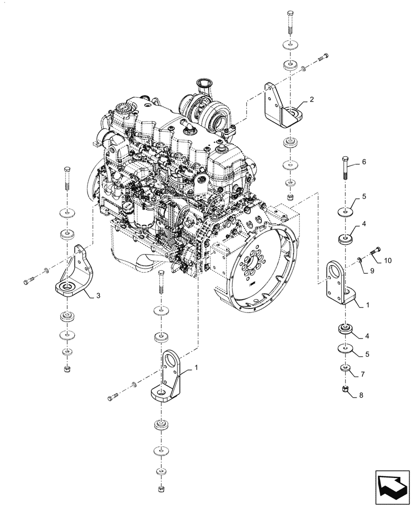 Схема запчастей Case 2050M XLT BD - (10.001.060) - ENGINE, MOUNTING PARTS (10) - ENGINE