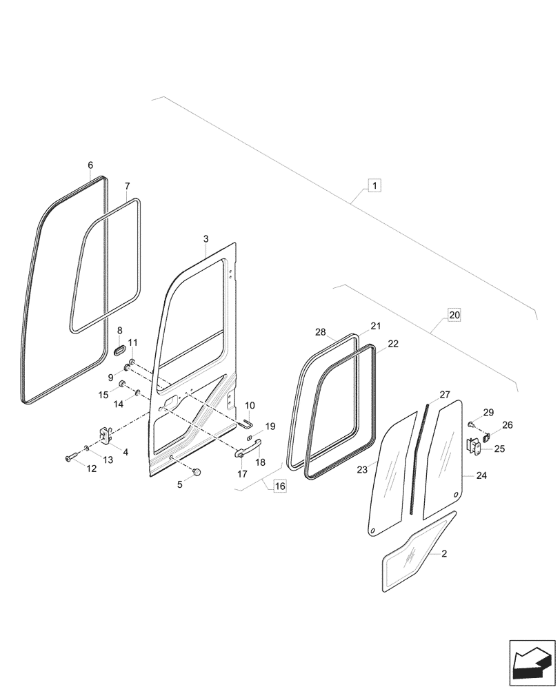 Схема запчастей Case CX57C - (90.154.010) - CAB DOOR, COMPONENTS (90) - PLATFORM, CAB, BODYWORK AND DECALS