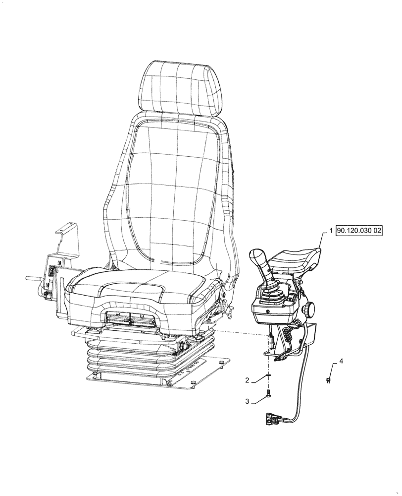 Схема запчастей Case 521G - (90.120.030[01]) - VAR - 482913, 482930 - ARMREST INSTALLATION, LH, GRAMMER (90) - PLATFORM, CAB, BODYWORK AND DECALS