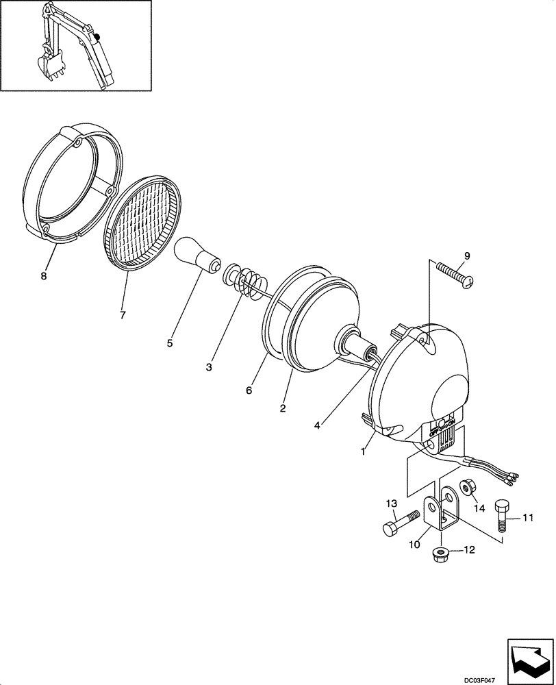 Схема запчастей Case CX14 - (04-06[00]) - LAMP ASSY - BOOM (04) - ELECTRICAL SYSTEMS