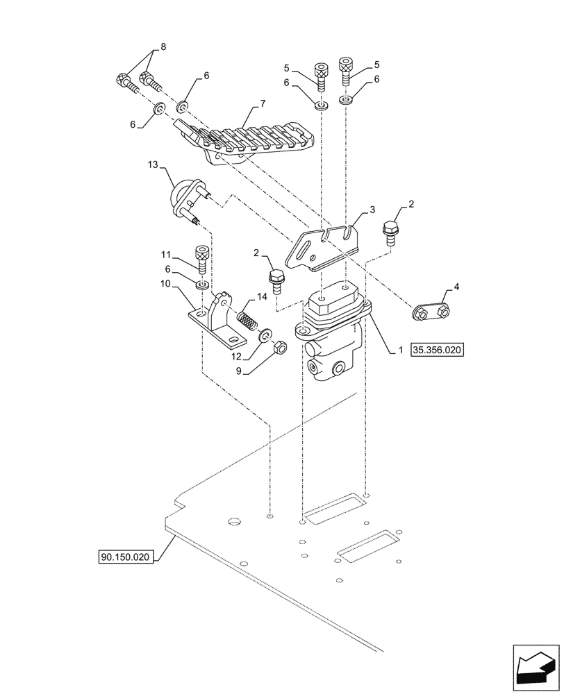 Схема запчастей Case CX750D RTC - (35.356.010) - STD + VAR 461561, 461563 - PEDAL, REMOTE CONTROL VALVE, HAMMER CIRCUIT (35) - HYDRAULIC SYSTEMS