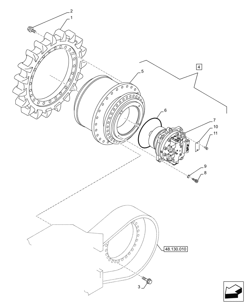 Схема запчастей Case CX750D RTC - (35.353.010) - TRAVEL MOTOR & REDUCTION GEAR, HOUSING (35) - HYDRAULIC SYSTEMS