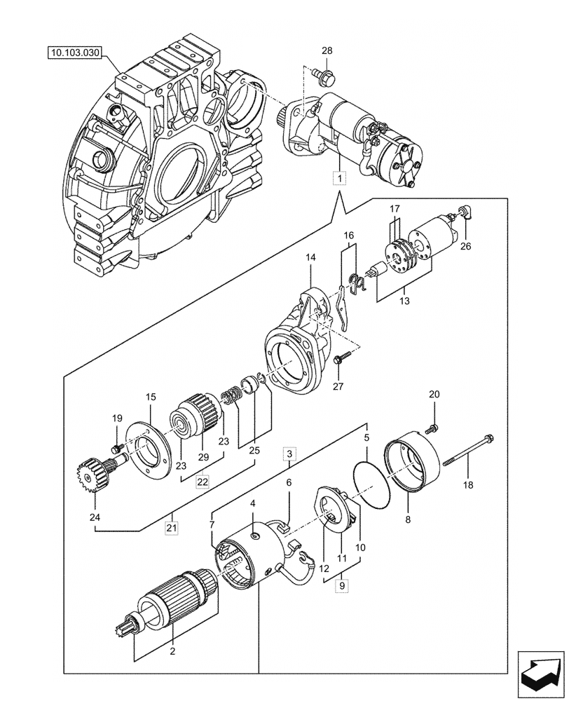 Схема запчастей Case CX57C - (55.201.010) - STARTER MOTOR, COMPONENTS (55) - ELECTRICAL SYSTEMS