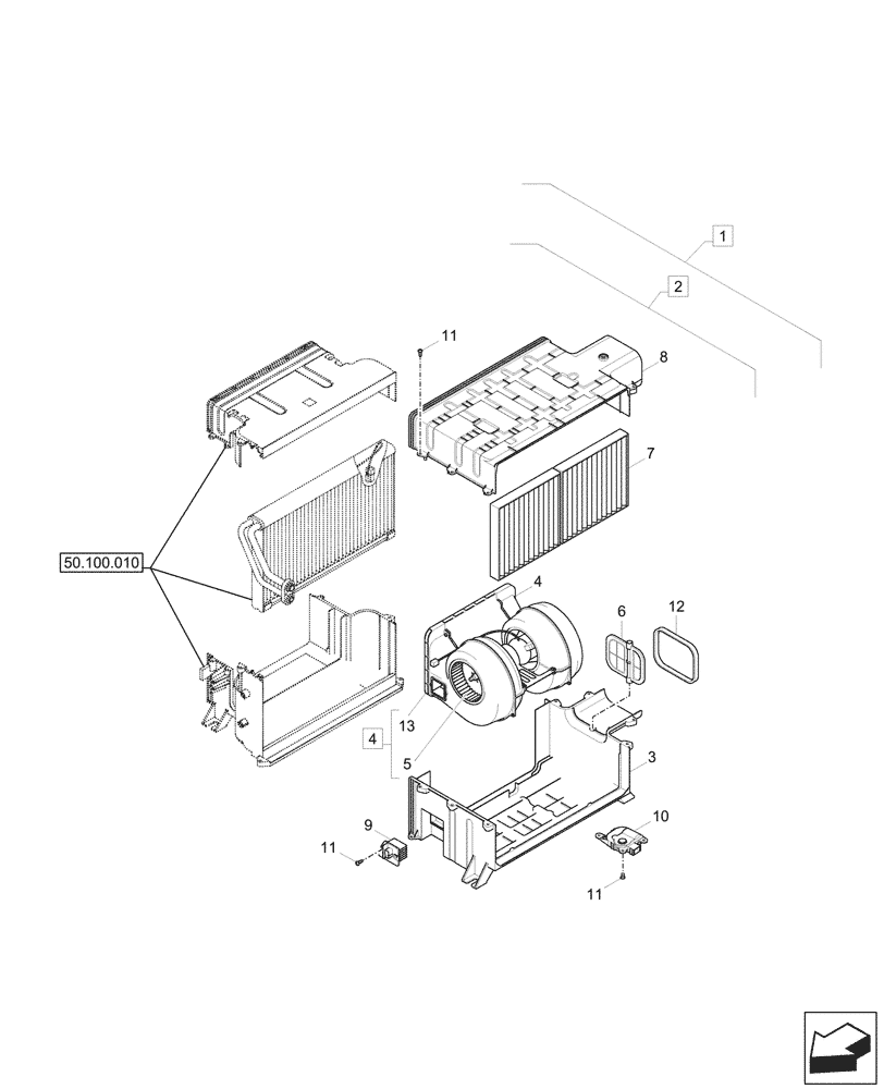 Схема запчастей Case CX60C - (55.050.010) - AIR CONDITIONING, BLOWER & FILTER, COMPONENTS (55) - ELECTRICAL SYSTEMS