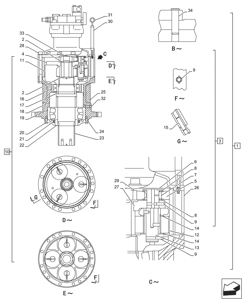 Схема запчастей Case CX750D RTC ME - (35.352.020) - SWING REDUCTION UNIT (35) - HYDRAULIC SYSTEMS