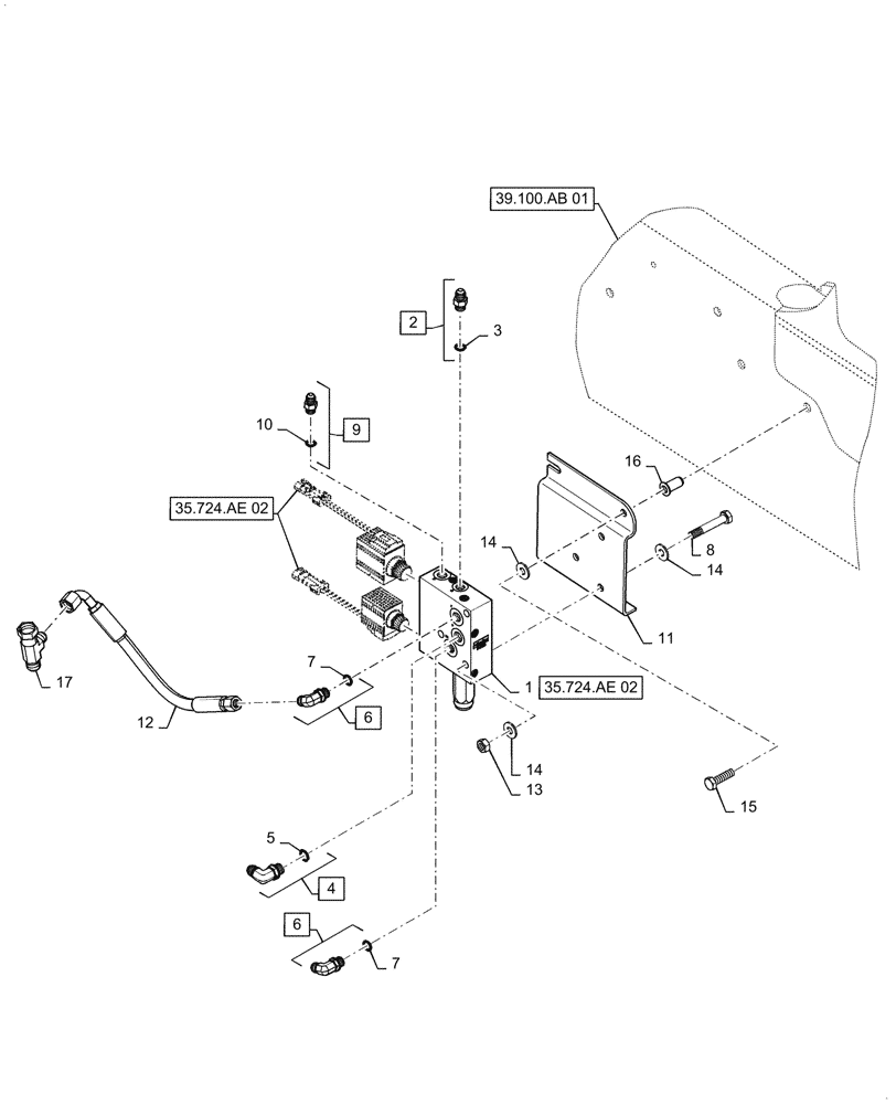 Схема запчастей Case 570N EP - (35.525.AI[01]) - VAR - 423049 - FRONT LOADER COUPLER VALVE MOUNTING (35) - HYDRAULIC SYSTEMS