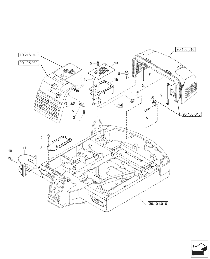 Схема запчастей Case CX57C - (90.105.040) - HOUSING & COVERS (90) - PLATFORM, CAB, BODYWORK AND DECALS