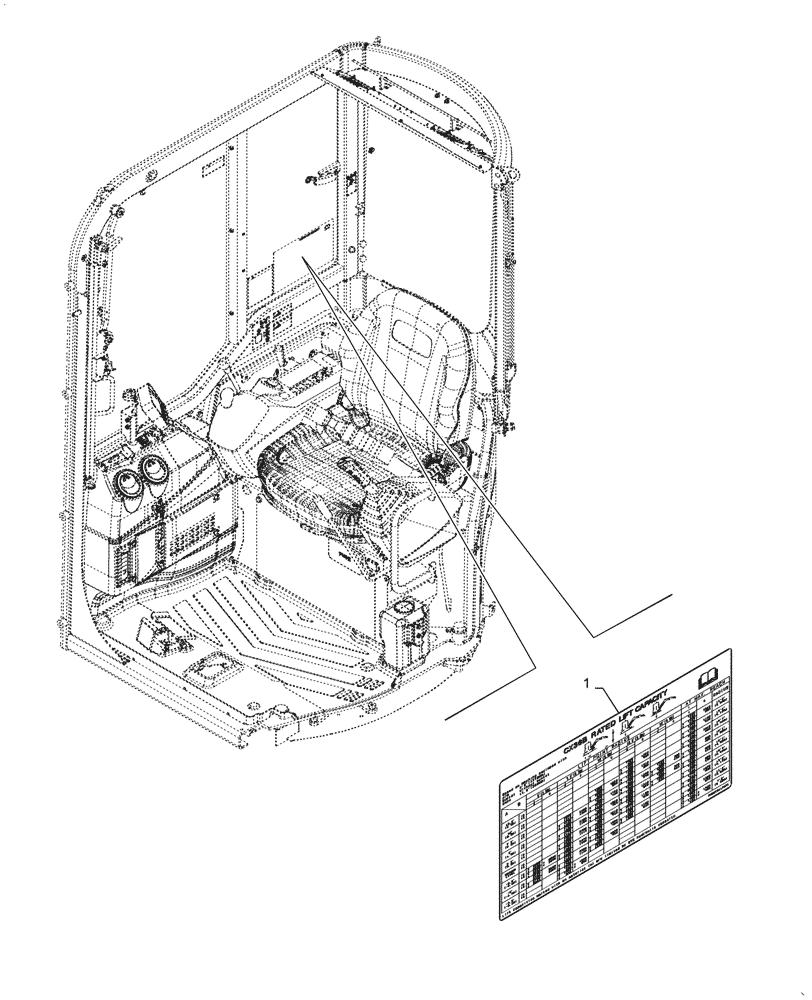 Схема запчастей Case CX31B - (90.108.AC[18]) - NAMEPLATE, LIFT CHART, CAB, LONG DIPPER (90) - PLATFORM, CAB, BODYWORK AND DECALS