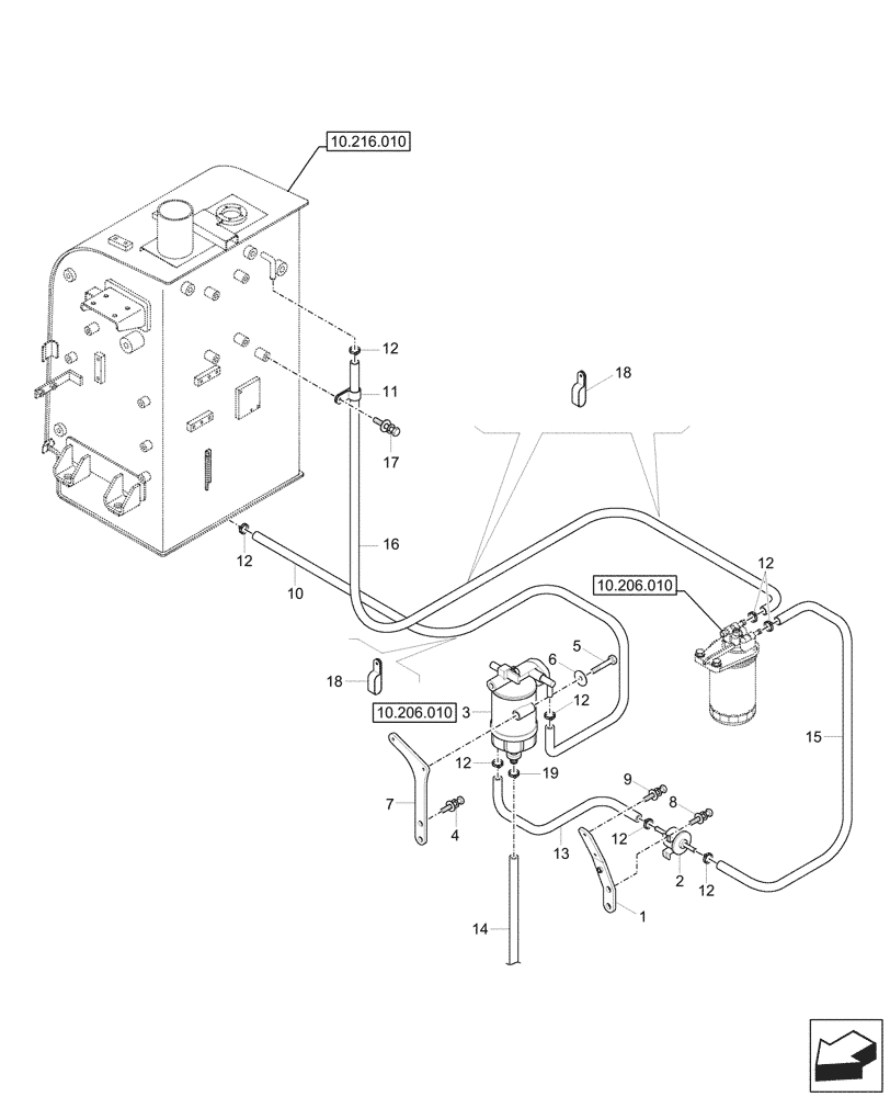 Схема запчастей Case CX57C - (10.216.020) - FUEL TANK, LINES (10) - ENGINE