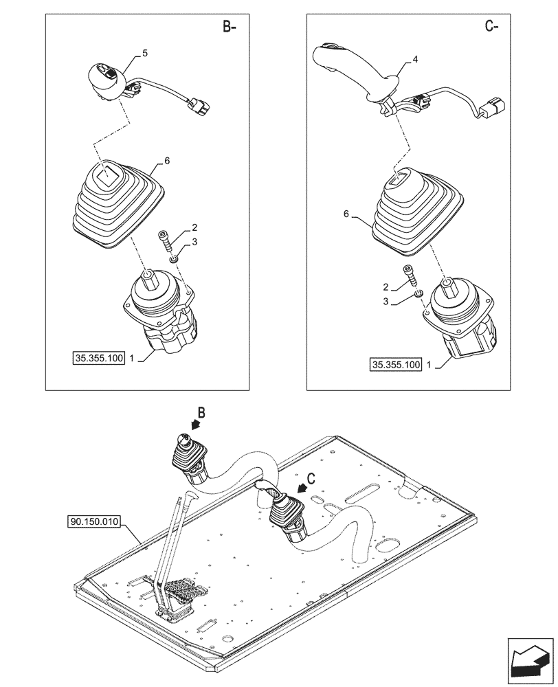 Схема запчастей Case CX750D RTC - (35.355.040) - VAR - 461863 - JOYSTICK (35) - HYDRAULIC SYSTEMS