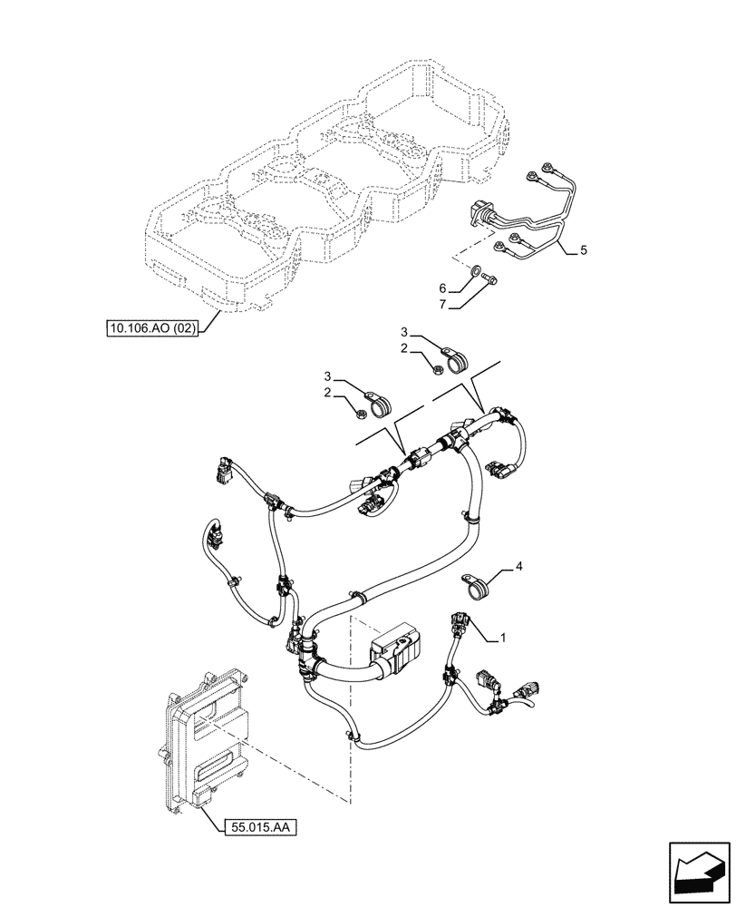 Схема запчастей Case F4HFE413P A008 - (55.010.AA) - ENGINE, CABLE (55) - ELECTRICAL SYSTEMS