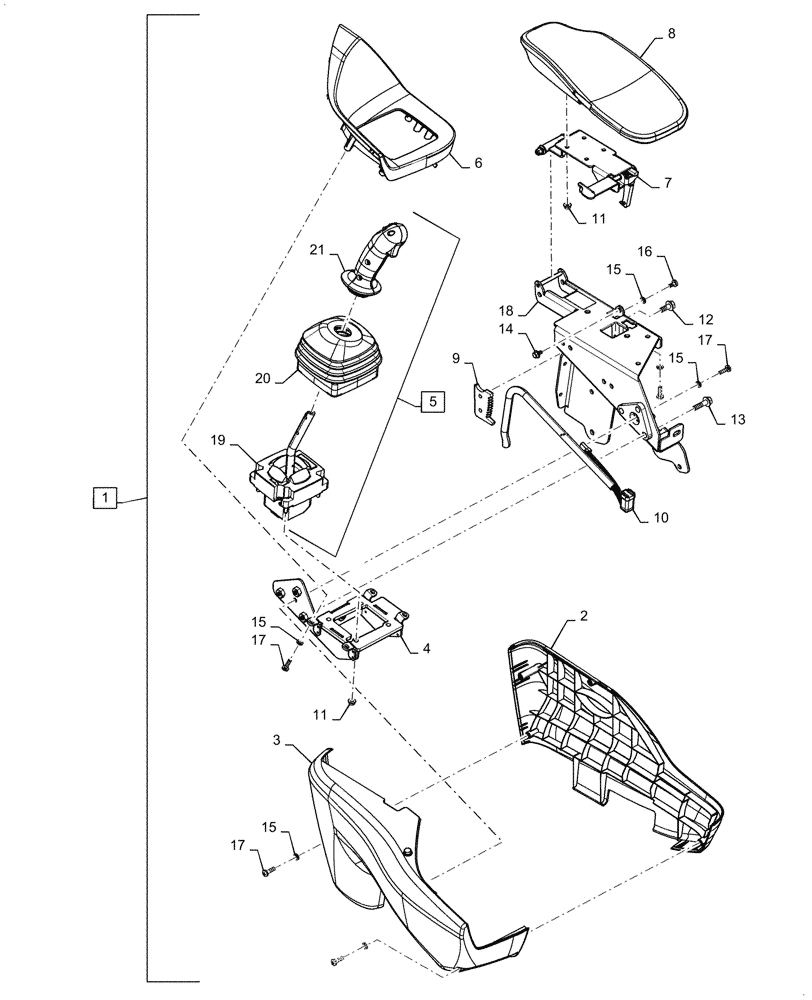 Схема запчастей Case 1121G - (90.120.100) - VAR - 734052 - JOYSTICK ASSEMBLY, RIGHT SIDE (90) - PLATFORM, CAB, BODYWORK AND DECALS