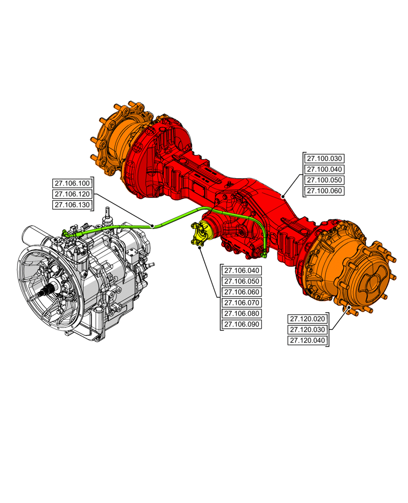 Схема запчастей Case 580SN WT - (27.000.00) - SECTION INDEX - REAR AXLE SYSTEM (27) - REAR AXLE SYSTEM