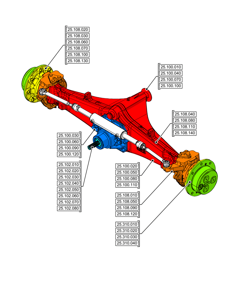 Схема запчастей Case 590SN - (00.000.25[03]) - PICTORIAL INDEX - FRONT AXLE SYSTEM, 4WD (00) - GENERAL & PICTORIAL INDEX