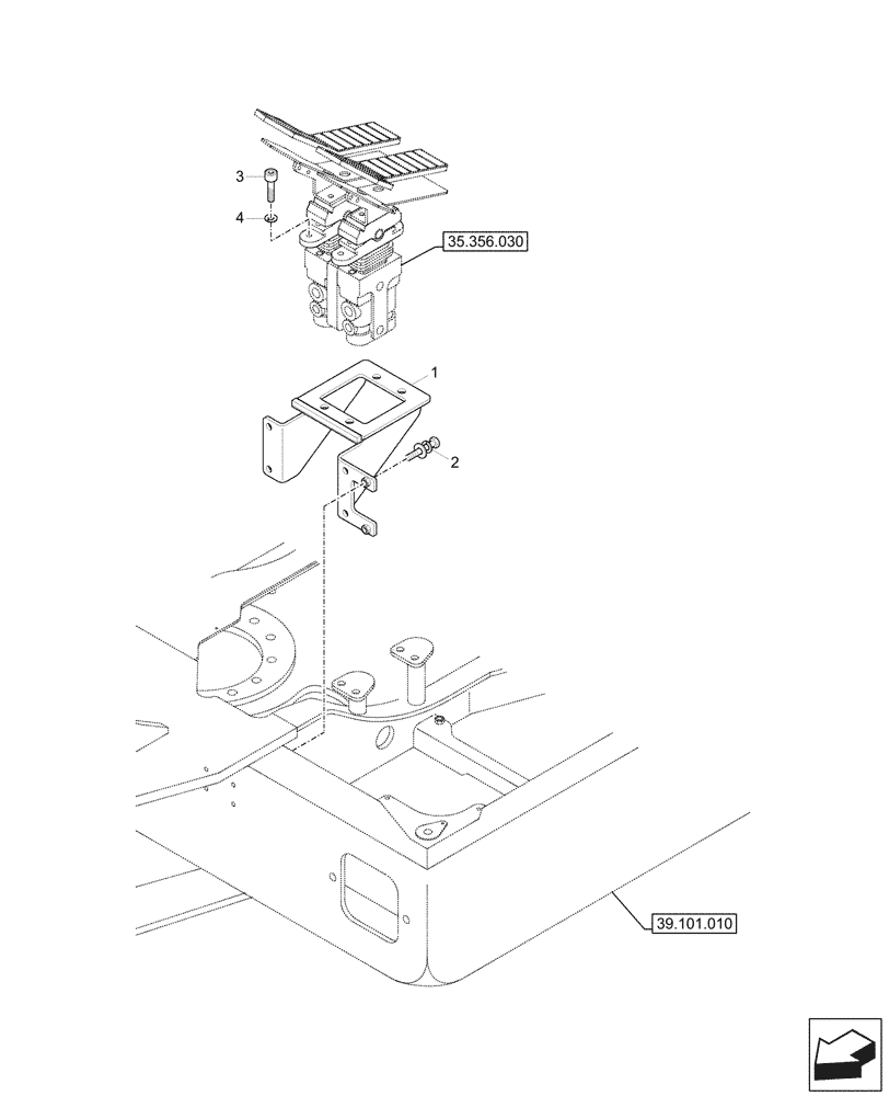 Схема запчастей Case CX57C - (35.356.020) - FOOT CONTROL VALVE, SUPPORT (35) - HYDRAULIC SYSTEMS