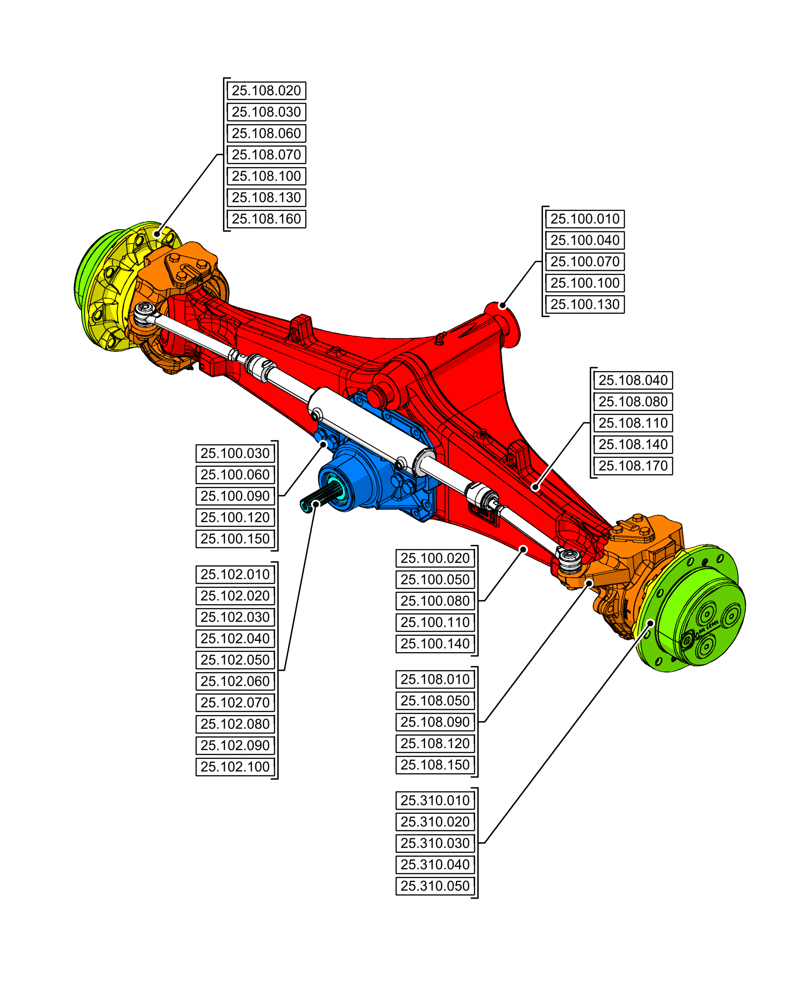 Схема запчастей Case 590SN - (00.000.25[03]) - PICTORIAL INDEX - FRONT AXLE SYSTEM, 4WD (00) - GENERAL & PICTORIAL INDEX