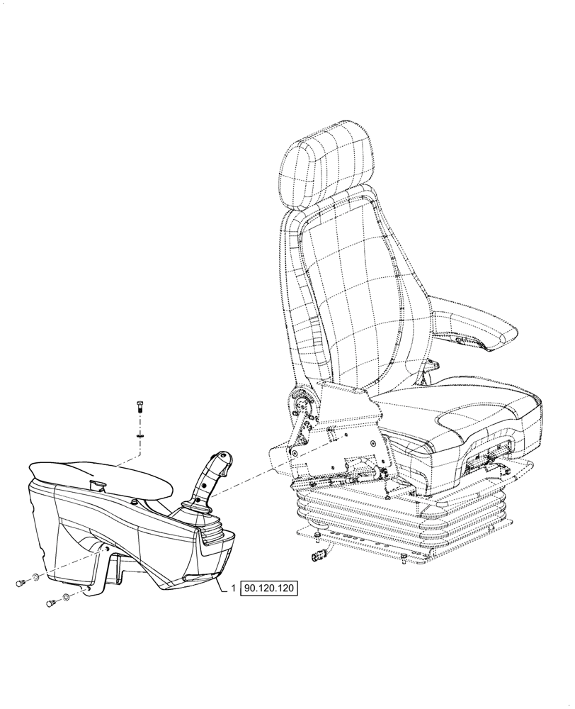 Схема запчастей Case 821G - (90.120.110) - VAR - 734054 - JOYSTICK INSTALLATION, RIGHT SIDE, W/ 1 AUX CONTROL (90) - PLATFORM, CAB, BODYWORK AND DECALS