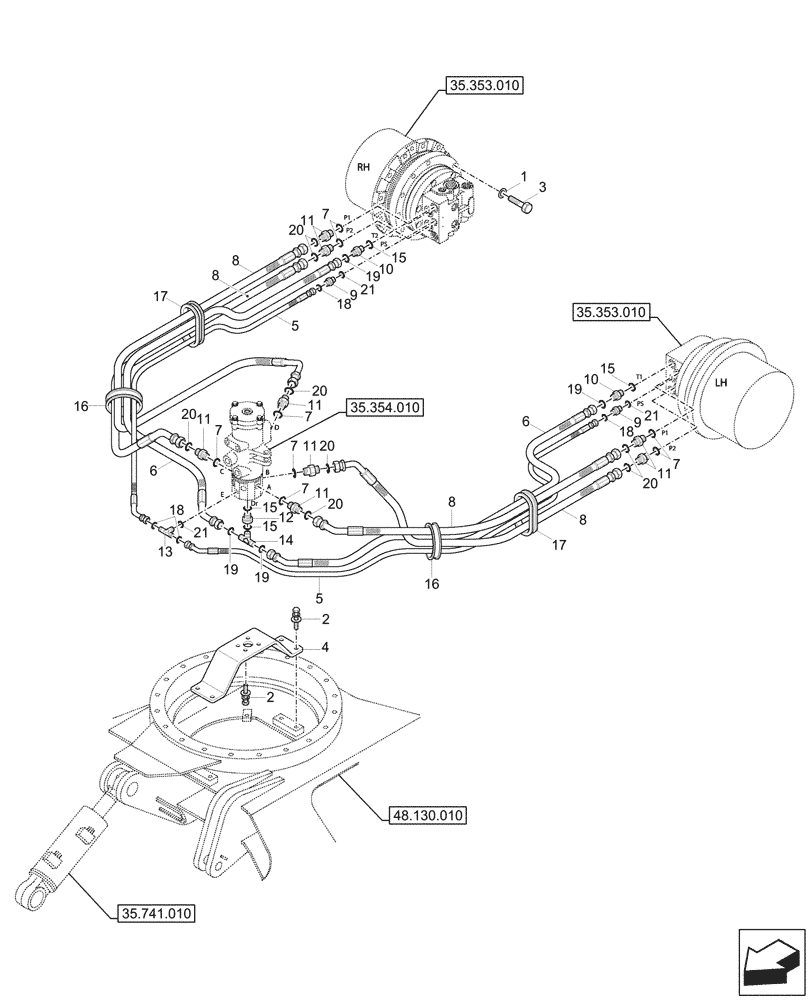 Схема запчастей Case CX57C - (35.353.040) - TRAVEL MOTOR & REDUCTION GEAR, LINES (35) - HYDRAULIC SYSTEMS