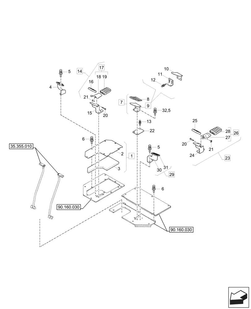 Схема запчастей Case CX57C - (35.356.010) - PEDAL CONTROL (35) - HYDRAULIC SYSTEMS