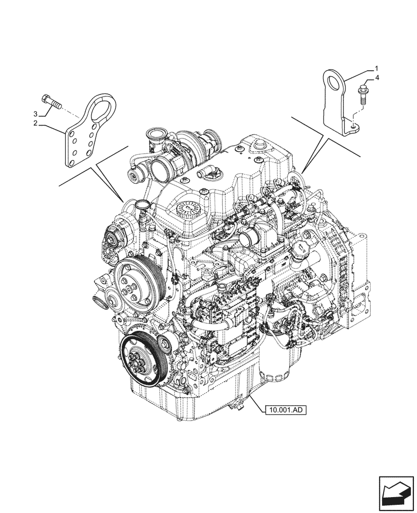 Схема запчастей Case F4HFE413P A001 - (10.001.AK) - ENGINE MOUNT (10) - ENGINE