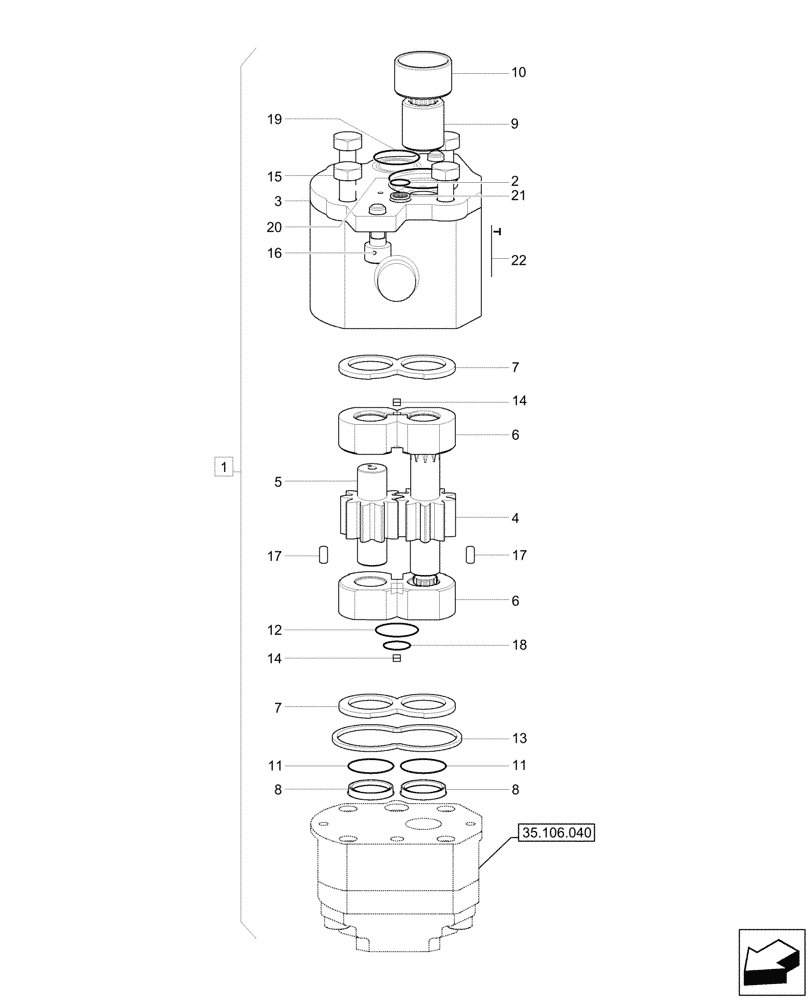 Схема запчастей Case CX57C - (35.106.030) - VAR - 747076, 747077 - GEAR PUMP, COMPONENTS (35) - HYDRAULIC SYSTEMS