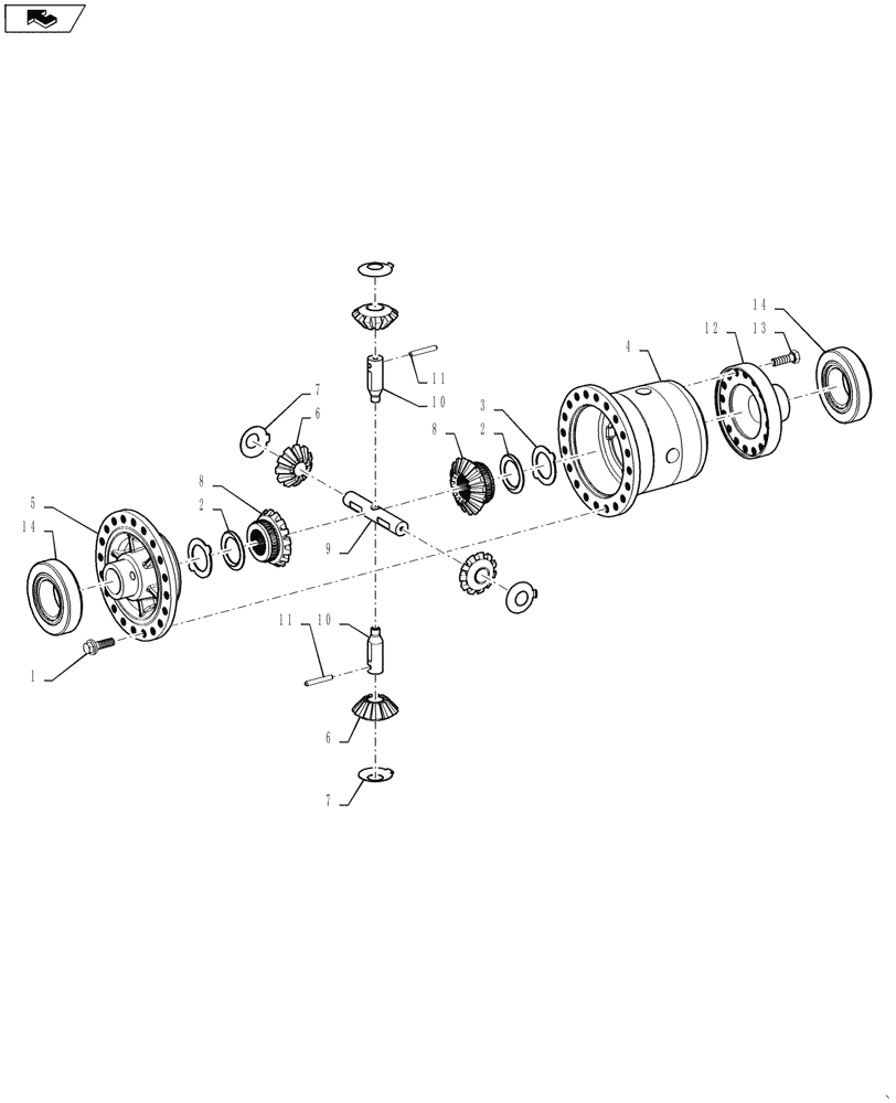 Схема запчастей Case 1021G - (25.102.040) - VAR - 734046 - DIFFERENTIAL ASSEMBLY, STANDARD (25) - FRONT AXLE SYSTEM