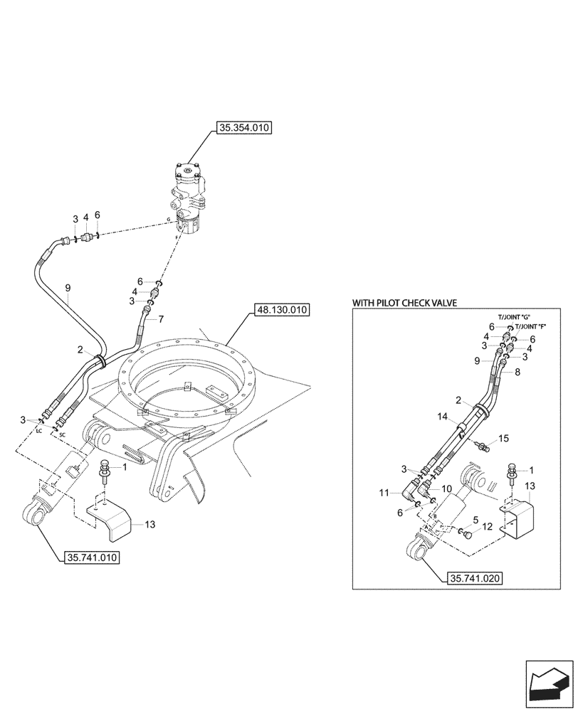 Схема запчастей Case CX57C - (35.354.020) - HYDRAULIC SWIVEL, LINES (35) - HYDRAULIC SYSTEMS