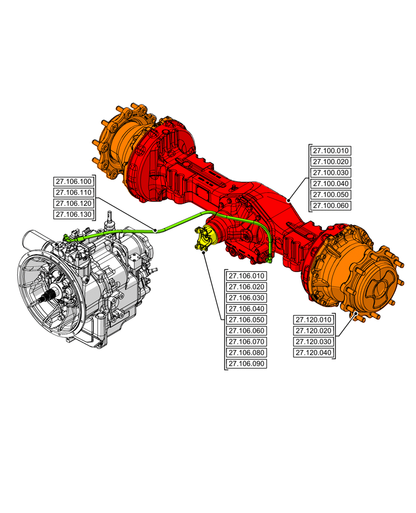Схема запчастей Case 590SN - (27.000.00) - SECTION INDEX - REAR AXLE SYSTEM (27) - REAR AXLE SYSTEM