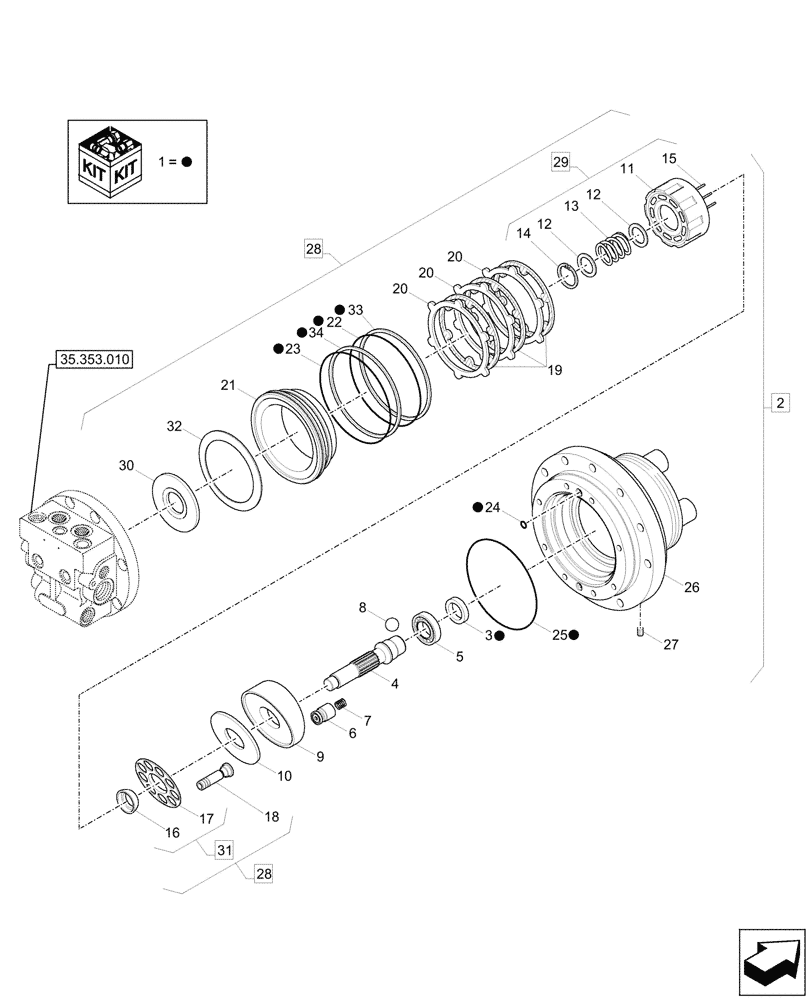 Схема запчастей Case CX57C - (35.353.020) - TRAVEL MOTOR & REDUCTION GEAR, COMPONENTS (35) - HYDRAULIC SYSTEMS