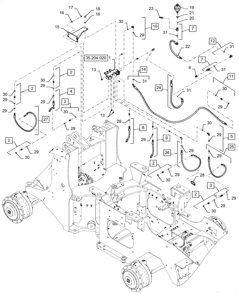 Схема запчастей Case 521G - (35.480.020) - VAR - 734053, 734054 - CONTROL VALVE LINE - 3 SPOOL, EH (35) - HYDRAULIC SYSTEMS