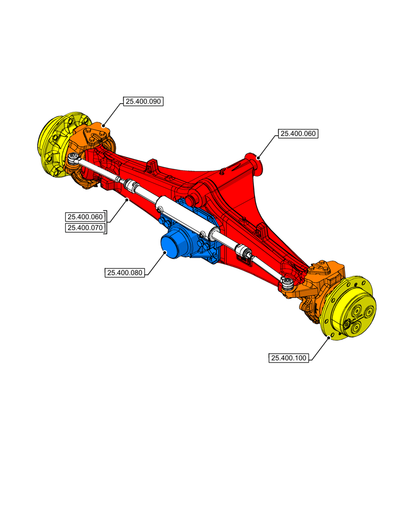 Схема запчастей Case 590SN - (00.000.25[02]) - PICTORIAL INDEX - FRONT AXLE SYSTEM, 2WD (00) - GENERAL & PICTORIAL INDEX