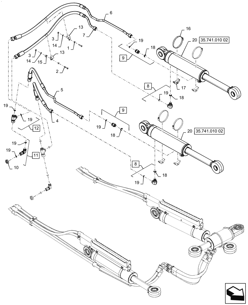 Схема запчастей Case 1650M LGP PAT - (35.741.010[01]) - LIFT CYLINDER, HYDRAULIC LINES (35) - HYDRAULIC SYSTEMS